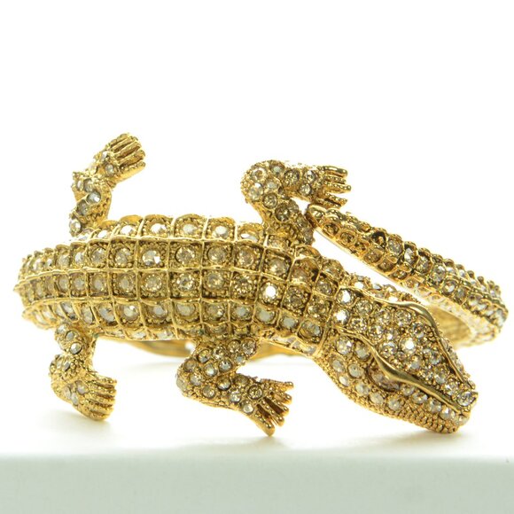 Oscar de la Renta Gold-tone Crystal Alligator Cuff Bracelet - Picture 6 of 10